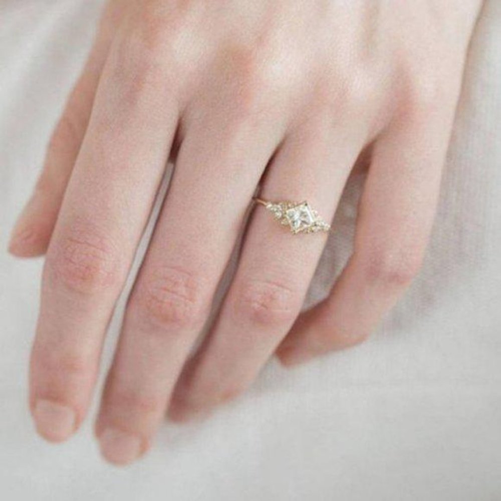 NEW Yellow Gold Square White Sapphire Wedding Ring - Picture 4 of 7